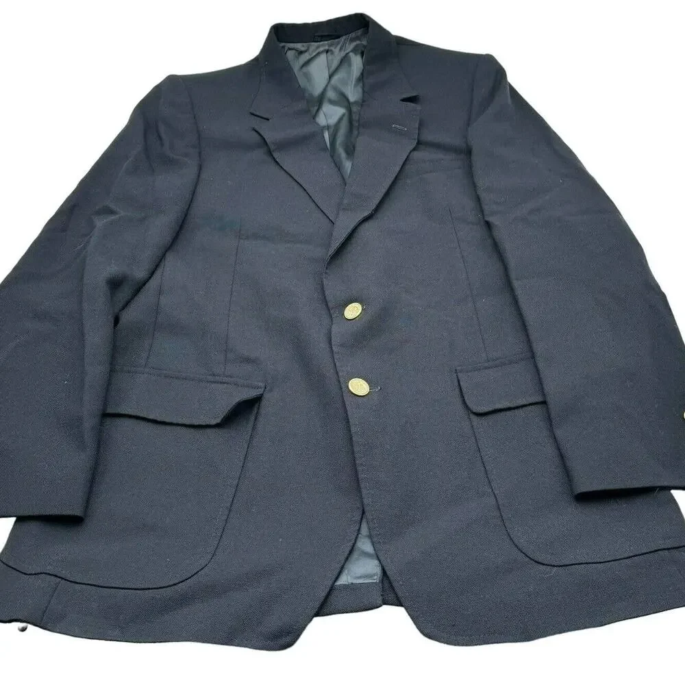Vintage Arnie 42 XL Wool Sport Coat Jacket Black Blazer Gold Umbrella Buttons